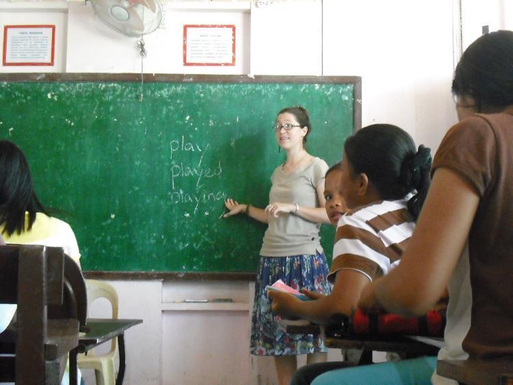 Jeannie Pfautz teaching in the Philippines.