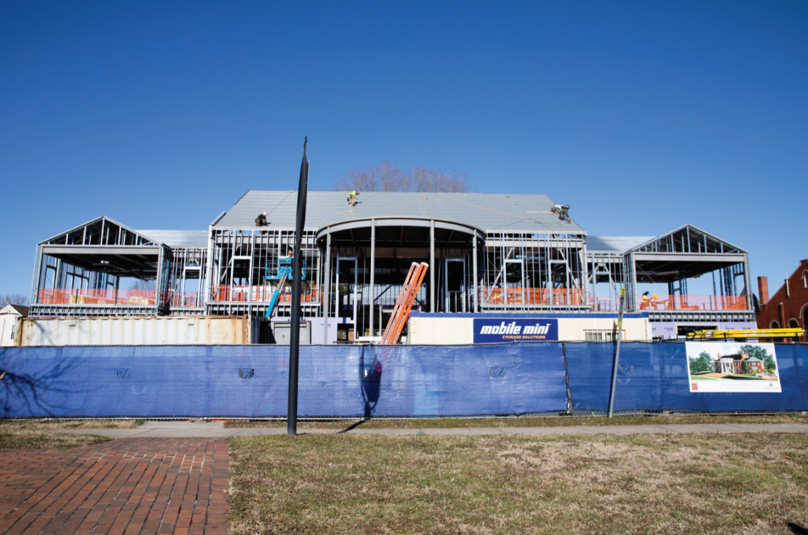 The new admissions building faces High Street and Ruffner Hall.