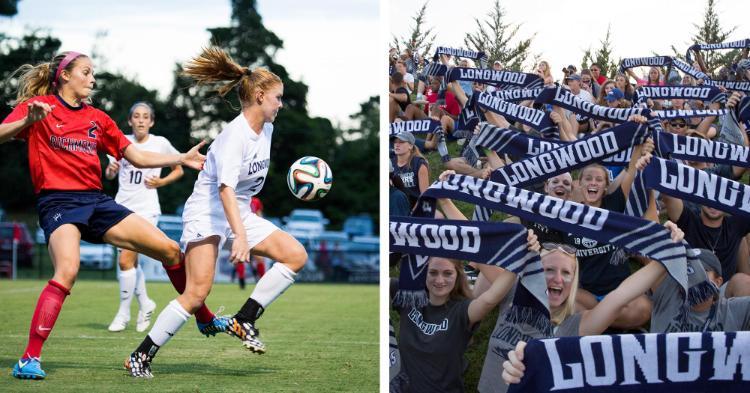 Students cheering at the first women's soccer match