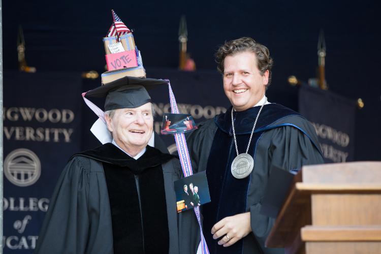 The newest member of the Longwood family, sporting the traditional Convocation cap