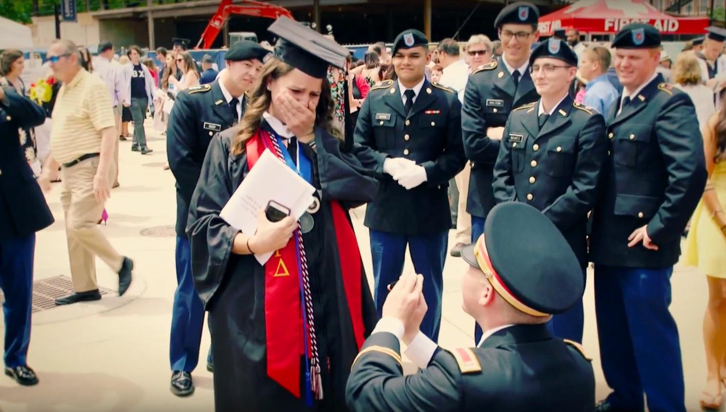 Longwood graduate proposes to another graduate at Longwood Commencement