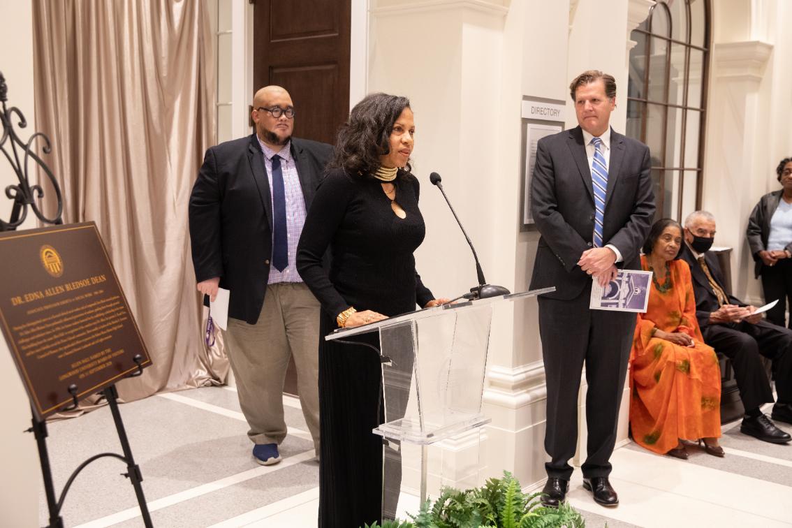 Lori Isaac speaks at the Dedication of Allen Hall