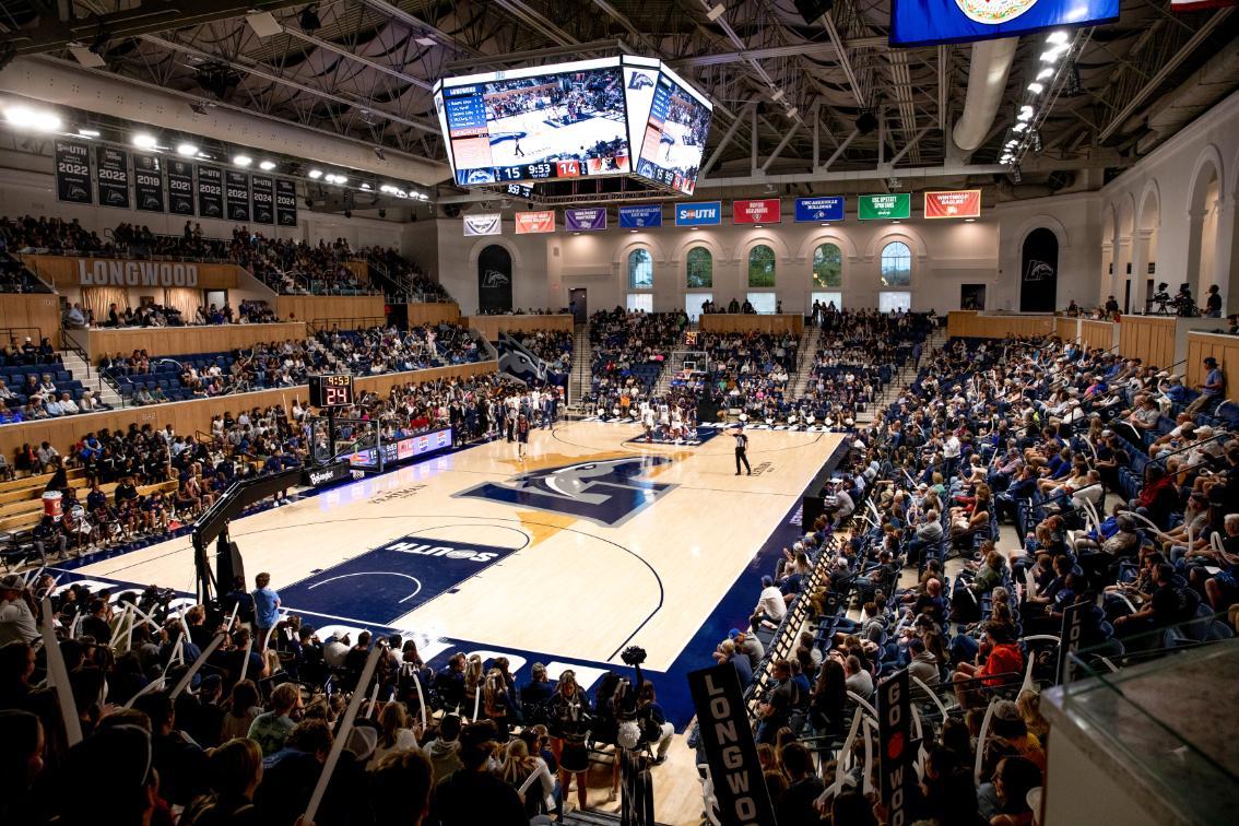 Men's Basketball game in JPB with packed audience
